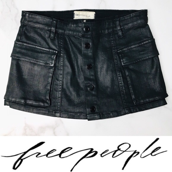 Free People Dresses & Skirts - Free People Leather Look Denim Snap Front Skort